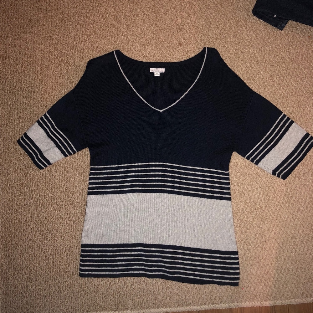 NWOT LL Bean striped v neck‎ sweater - Picture 4 of 6
